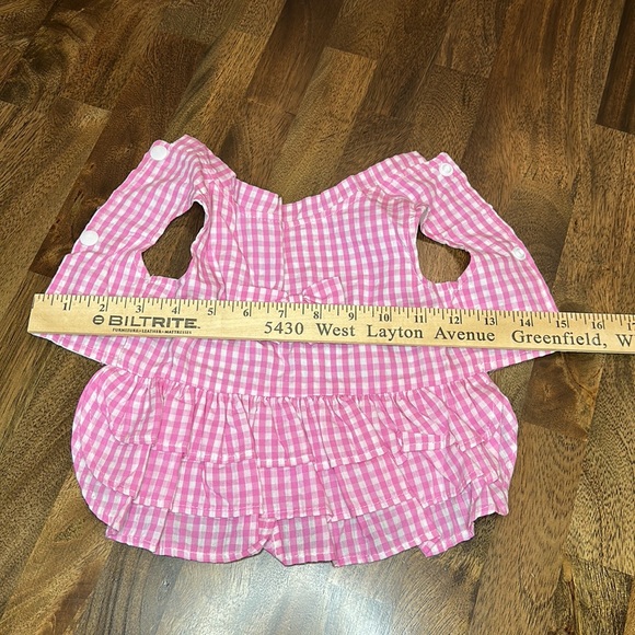PET DOG CAT DRESS SIZE M PINK WHITE CHECKERED BOW SNAPS - Picture 3 of 4